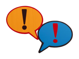 Conceptual symbols representing an argument and disagreement, featuring elements like speech bubbles, exclamation marks, and conflicting arrows, symbolizing debate, conflict, and opposing views. png