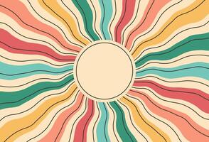 Hand drawn colorful groovy sun retro psychedelic background vector