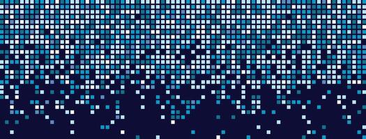 Digital backdrop with dissolving rectangular dots and gradient mosaic texture. Dark abstract background made of blue pixels. ector illustration of a grid of geometric square elements. vector