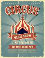 Vintage circus magic show poster. Retro design with tent and bold typography vector