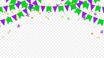 Greeting or party invitation with carnival flag garland hanging decorating concept above. copy space for your text vector