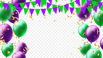 rubber helium balloons, confetti, ribbons and triangle pennants chain element template vector
