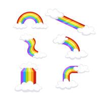 Rainbows and round halo rainbow with clouds on white background. vector