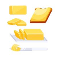 Butter being spread on toast with a butter knife and a butter curl, depicting a breakfast scene vector