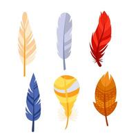 Feather of bird set. Fluffy lightweight quills. Platelet collection. vector
