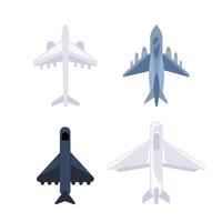 Airplanes and Military Aircraft Top. Planes top view. Airliner and fighter. vector