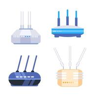 Wifi router set. Antenna connection internet, ethernet network. vector