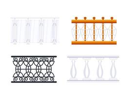 Set of balcony railing is showing different design and material using flat style vector