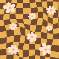 Groovy flower checkered pattern vector