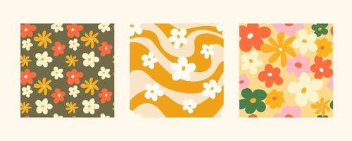 psychedelic retro flower social media backgrounds set. Groovy wavy y2k prints vector