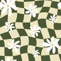 psychedelic retro checkerboard with daisy social media backgrounds Groovy wavy y2k checkered prints vector