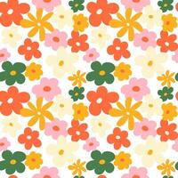Seamless pattern with groovy fllowers vector