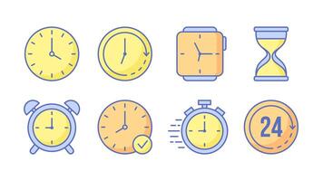 Set of colorful clock and time icons with editable stroke. illustration vector
