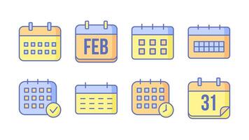 Set of colorful linear calendar icons with editable stroke. illustration vector