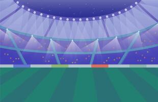 Cartoon Color Soccer Football Stadium with Empty Field and Spotlights. vector
