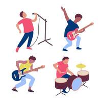 Cartoon Color Characters Man Musicians Performing with Musical Instruments Concept. vector
