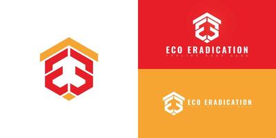 Modern hexagon initial letter E or EE logo in red-orange color isolated on multiple background colors. The logo is suitable for pest company logo design inspiration templates. vector