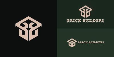 Modern hexagon initial letter B or BB logo in gold color isolated on multiple background colors. The logo is suitable for construction company logo design inspiration templates. vector