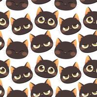 Seamless pattern with kawaii black cats. Black cat with different emotions. ornament with white background vector