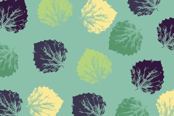 Nature grunge background with fall leaves. Stamp leaves, hand-drawn imprints.