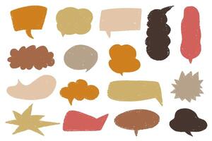 Collection of textured chat bubbles in retro colors. Grunge cartoon-style frames for selecting text vector