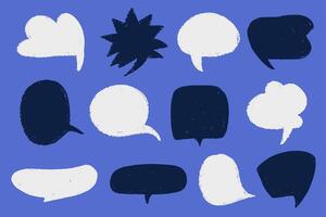 Grunge speech frames in dark blue color tones. Hand drawn abstract chat bubble set vector