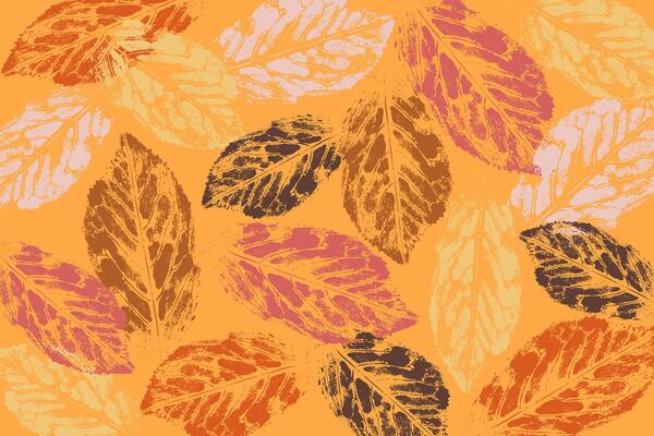 Falling leaves with hand painted grunge nature elements in autumn hues