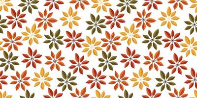 Seamless pattern of autumn leaves of different colors including orange, yellow and green. The pattern is repeated throughout the image, creating a feeling of unity and harmony. vector