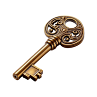 a golden key is on a transparent background. png