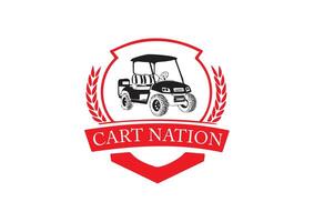 Cart Nation Emblem Having Golf Cart and Laurels Badge Design vector