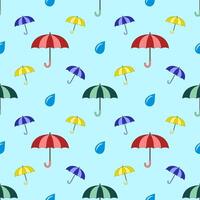 Seamless pattern of multicolored umbrellas with drops on background vector