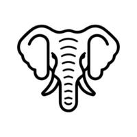 An elephant head is shown in a black and white line drawing vector