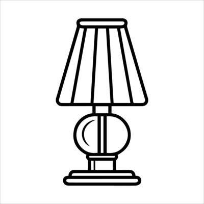 A black and white illustration of a lamp