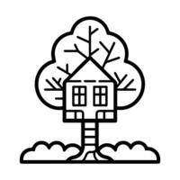 A tree house with a tree on top of it vector