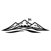 A mountain with a flag and a flag on top vector