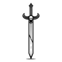 A black and white illustration of a sword with a skull on it vector