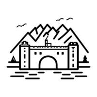A castle in the mountains with mountains in the background vector