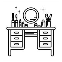 Makeup table with cosmetics and mirror illustration vector
