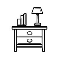 Bedside table with lamp and books illustration vector