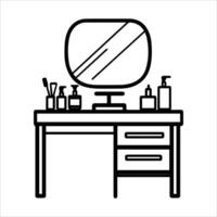 Makeup mirror and cosmetics on a dressing table illustration vector