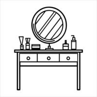 Makeup table with mirror and cosmetics illustration vector