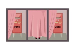Election booth concept with a view of legs behind a curtained voting cabin, symbolising confidence vector