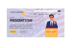 Website header with a speaker in a suit celebrating Presidents Day with patriotic theme vector
