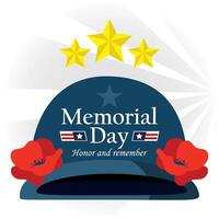 Memorial Day helmet with stars and poppies in flat design vector