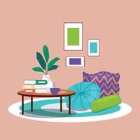 Cozy reading space with cushions and books vector