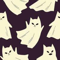 Seamless halloween pattern. Ghost cat character. For textile, wrapping vector