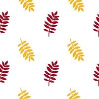 autumn green yellow red seamless pattern of ripe rowan berry leaves, bright foliage botanical fall illustration, textile design, September, October floral background vector