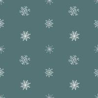 Simple Christmas seamless pattern with geometric motifs. Snowflakes and circles with different ornaments on blue grey background. Retro textile collection. vector