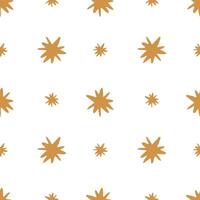 Seamless abstract geometric pattern with doodle hand drawn stars, golden color. Christmas gift wrapping paper texture. Hand drawn background. vector