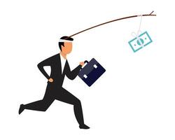 businessman keep working and running to get salary for glossy work until burnout or achieve dream vector
